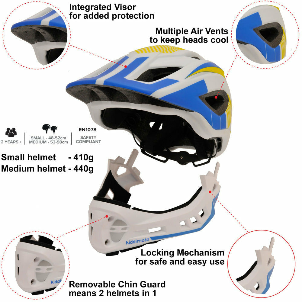 Kiddimoto IKON Full Face Helmet - White/Blue